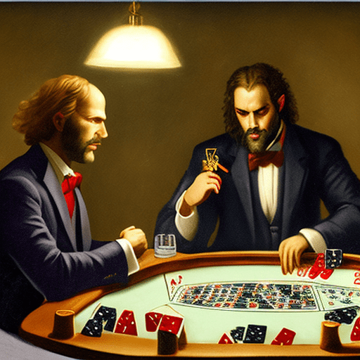 God and satan playing poker in the dark room