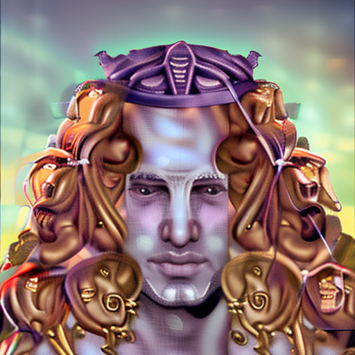 ((close-up portrait) ), (raw photo) , stunning portrait of the king of the cosmos, with suntan skin, sitting on an etheral throne, ((gorgeous long curly red hair:1. 1) ), use warm tones and soft lighting.