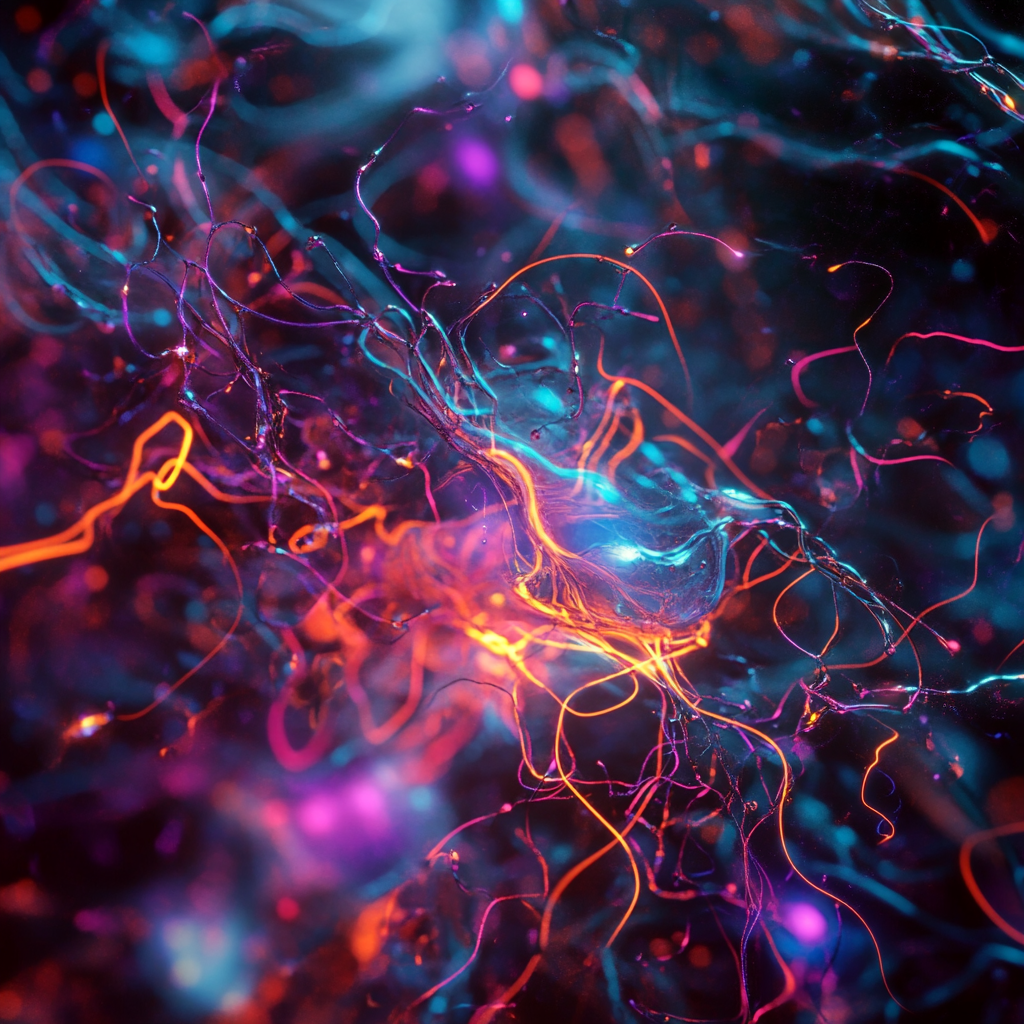 Vibrant, pulsating energy field with neon colors and electrifying patterns, abstract, futuristic, energetic, high-quality::1 cosmic vibrations, energetic resonance, electric dreams, abstract energy::1