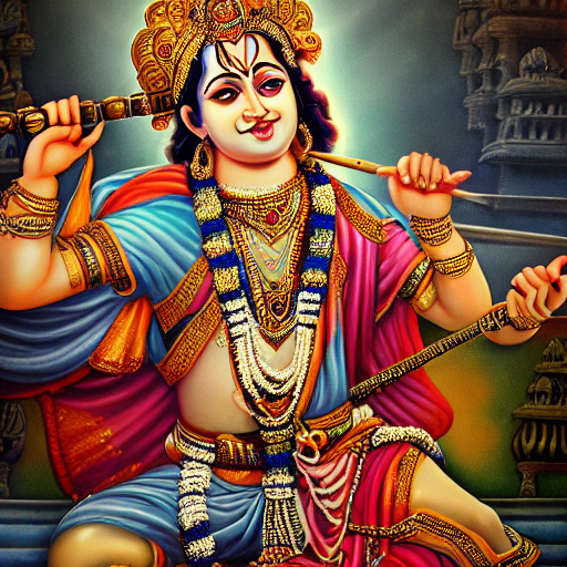 Lord krishna, in dynamic, atmosphere of darkness and horror, dramatic light, highly detailed, packed with hidden details, hyper realistic, in the style of wallpaper portraits, colorful realism, realistic attention to detail, highly detailed, colorful realism, uhd, 8k