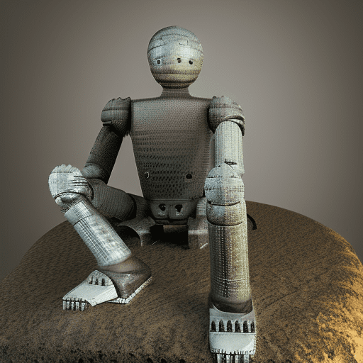 High-resolution rendering of a hyper-detailed robot in a seated position on a weathered stone, mimicking the iconic pose of "the thinker" statue. The robot's half-exposed body reveals intricate cybernetic components, with its head resting on one hand, deep in thought. The scene is set in a dimly lit, futuristic environment with fog and soft light rays creating a dramatic atmosphere. Cyan and amber light reflections play off the robot's metallic surface, which is covered in grunge textures and complex reflections. The background is slightly dystopian, with a blend of cyborg aesthetics and bolts. The setting conveys a sense of introspection and solitude. Uhd, rtx shaders, and high-definition textures enhance the overall scene --chaos 1. 5 --ar 9:16 --style raw --stylize 800.