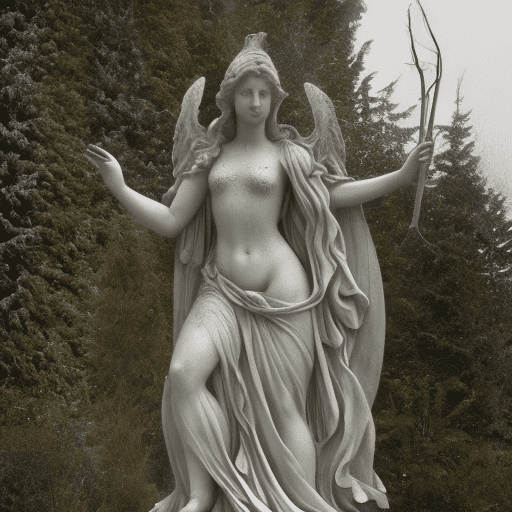 Ésente un jardin victorien énigmatique, des roses bleues, du gothique, de la neige est du soleil , , un corps entier, une statue de femme, une statue en pleurs, un ange de la mort, une patine, une brume tourbillonnante, un brouillard épais, hyperdétaillé, photoréaliste, hyper réaliste, éclairage cinématographique, éclairage volumétrique, détails complexes, moteur irréel 5, dans le style de l'influence du pictorialisme (essence du fantastique, de l'arrière-plan sombre de sophie wilkins, de l'art audacieux de peter holme iii et de pipilotti rist). Formes d'êtres, composition abstraite, illustrations fantastiques, art audacieux, formes morphing, tandis que l'obscurité environnante imprègne l'image d'un air de mystère et de secrets inconnus. Conférant un air de mélancolie à ce chef-d'œuvre cinématographique.