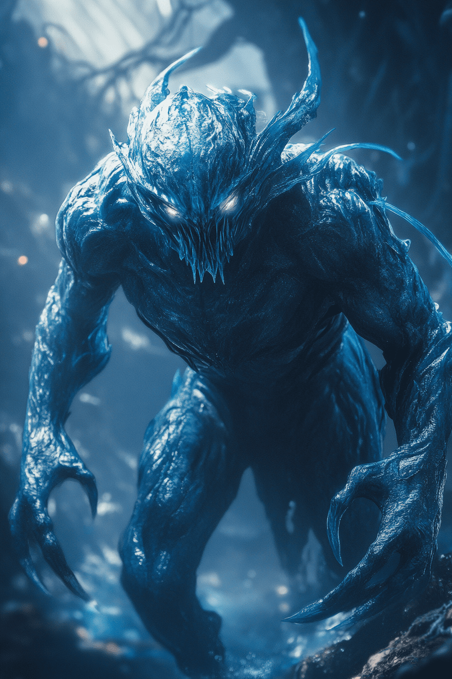 Character design creature of water elemental, heroic, deep sea, highly detailed, dark-blue color, volumetric lighting, unreal engine, octane render character design creature of water elemental, heroic, deep sea, highly detailed, dark-blue color, volumetric lighting, unreal engine, octane render