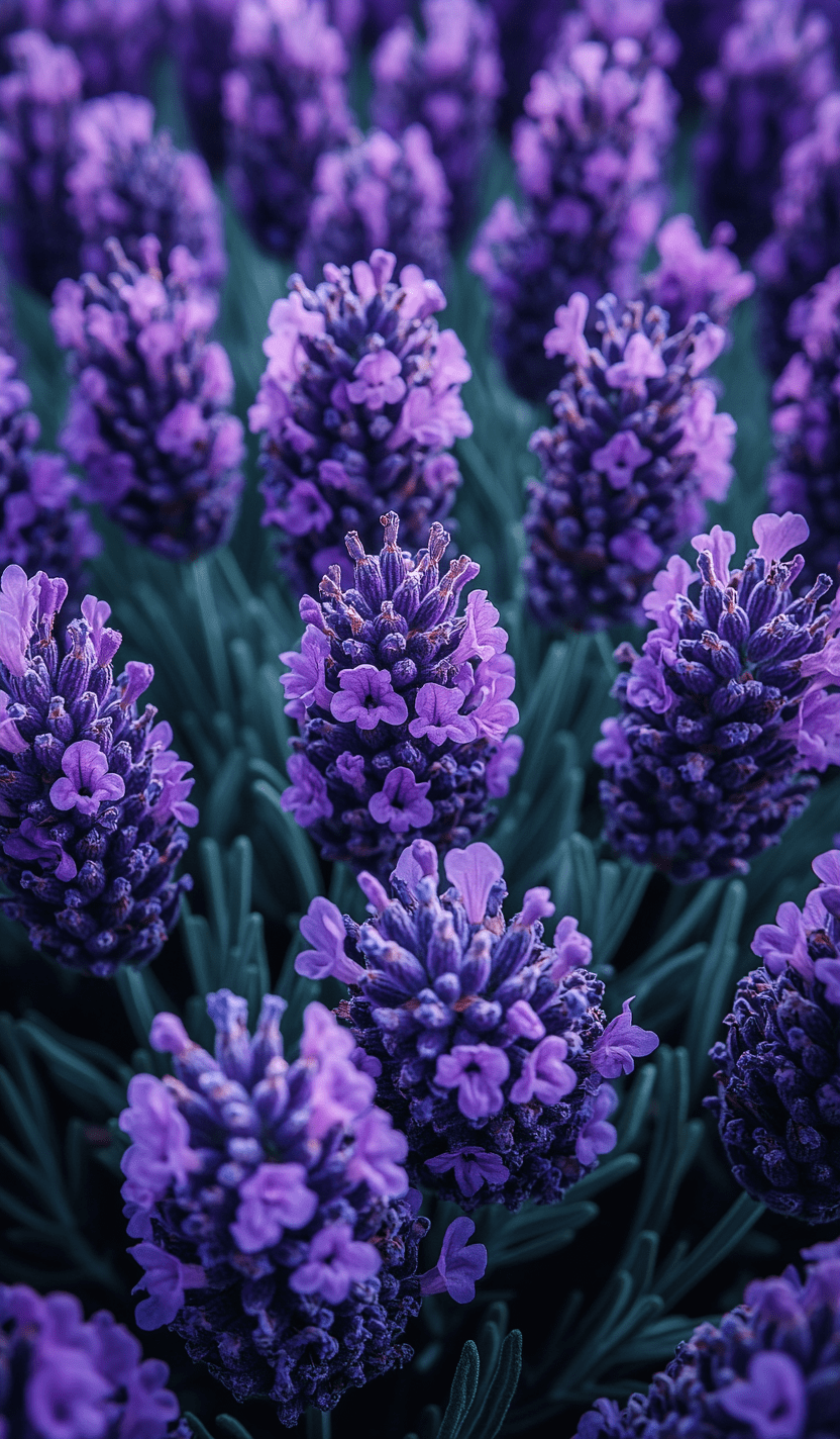 A lavender field under a blue sky in provence, with rows of purple flowers stretching to the horizon, aerial perspective, showing the vastness of the landscape, in the style of nature photography --ar 75:128 --stylize 750 --v 6. 1
