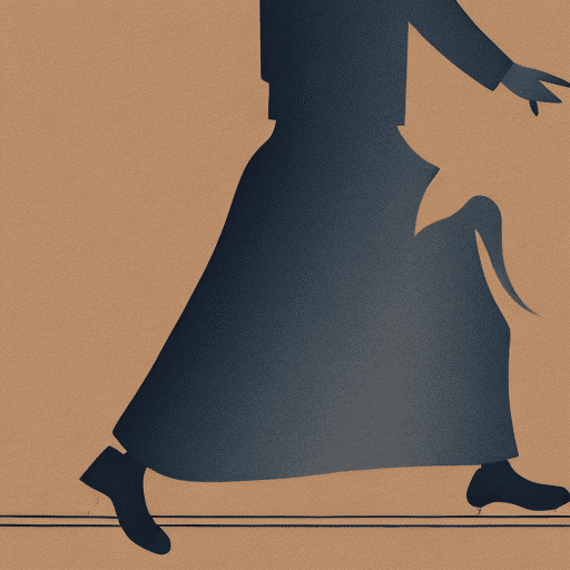 A minimalistic illustration of a girl walking. The girl is done with cardboard and the background is watercolor.