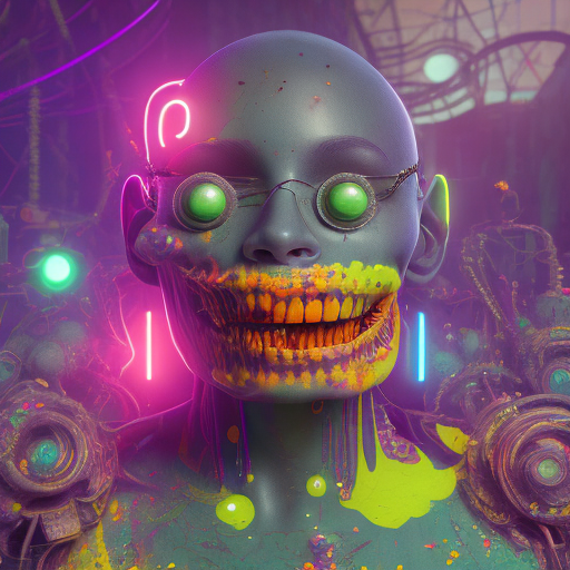 Acid smiley looming over the end of the world, neon, dystopian, dripping paint, photorealistic, cinematic lighting, concept art, octane render, unreal engine 5 --ar 4:5 --chaos 7