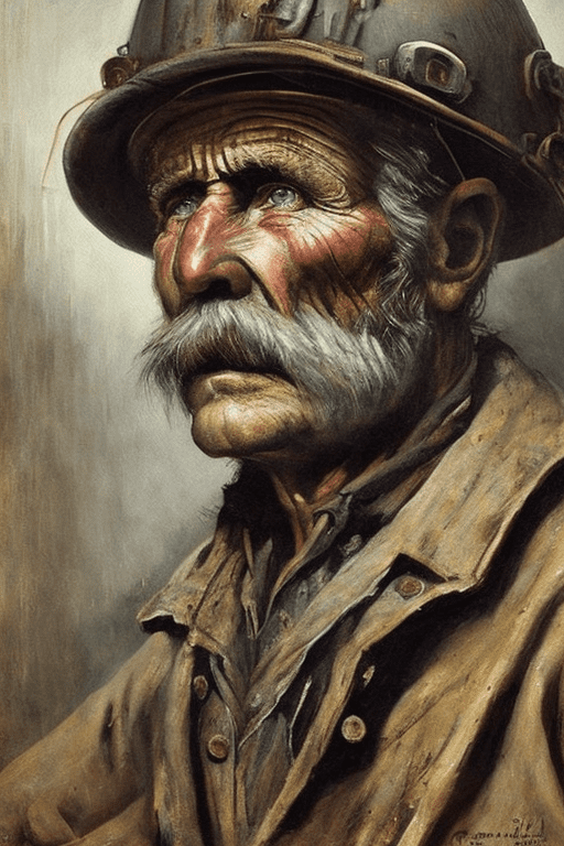A portrait of an old coal miner in the 19th century, a beautiful painting with a highly detailed face by greg rutkowski and magali villeneuve