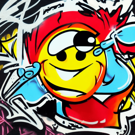 Make a angry graffity style smiley with bold outlines, without a background , smiley is in graffiti style comic style