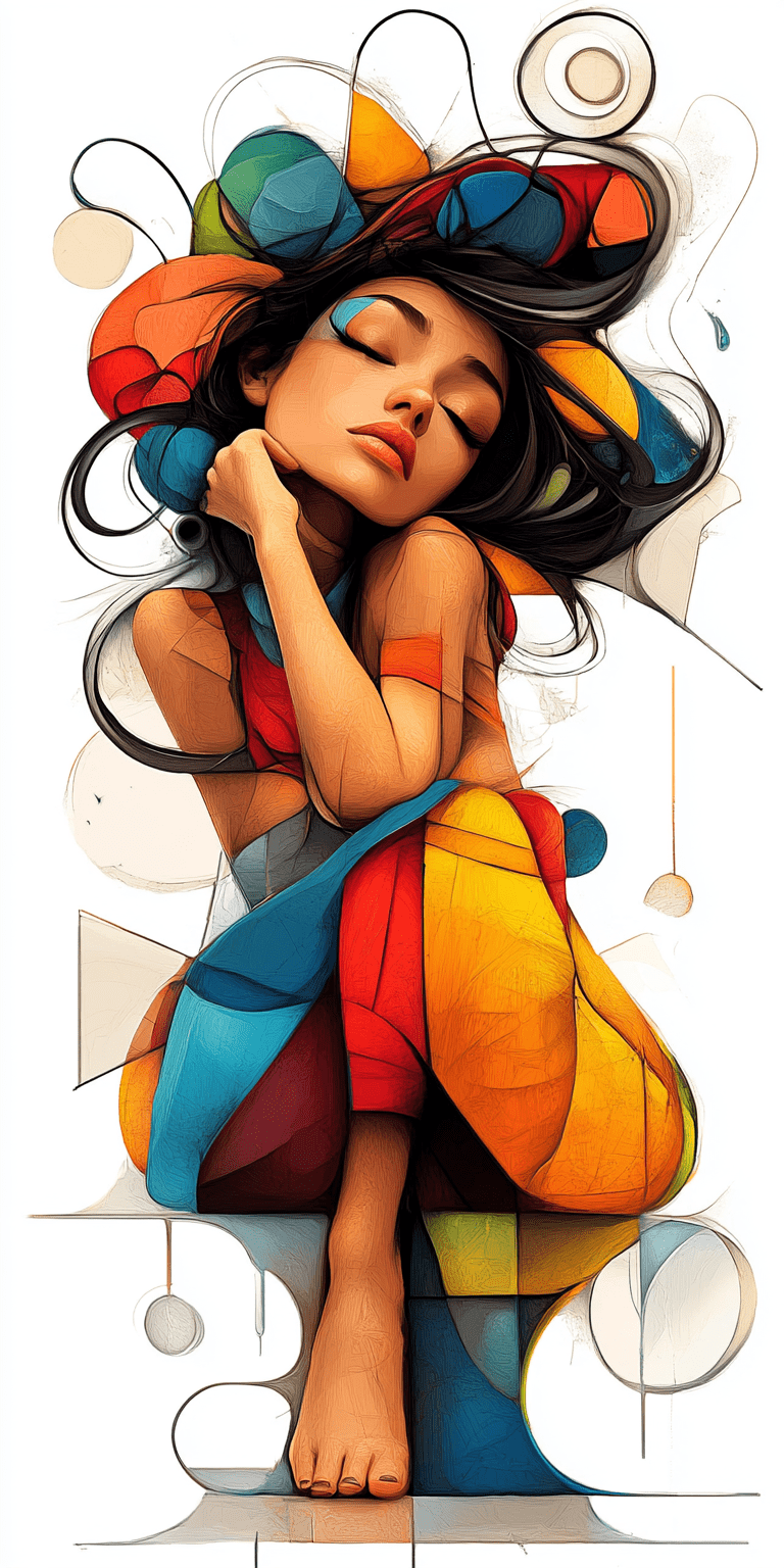 A beautiful woman, painting by lois van baarle and greg rutkowski, artgerm, beautiful colors, abstract shapes, soft lines, elegant curves, white background, high resolution, surreal, fantasy, geometric abstraction --ar 1:2 --personalize 2gwf1qc --stylize 750 --v 6. 1