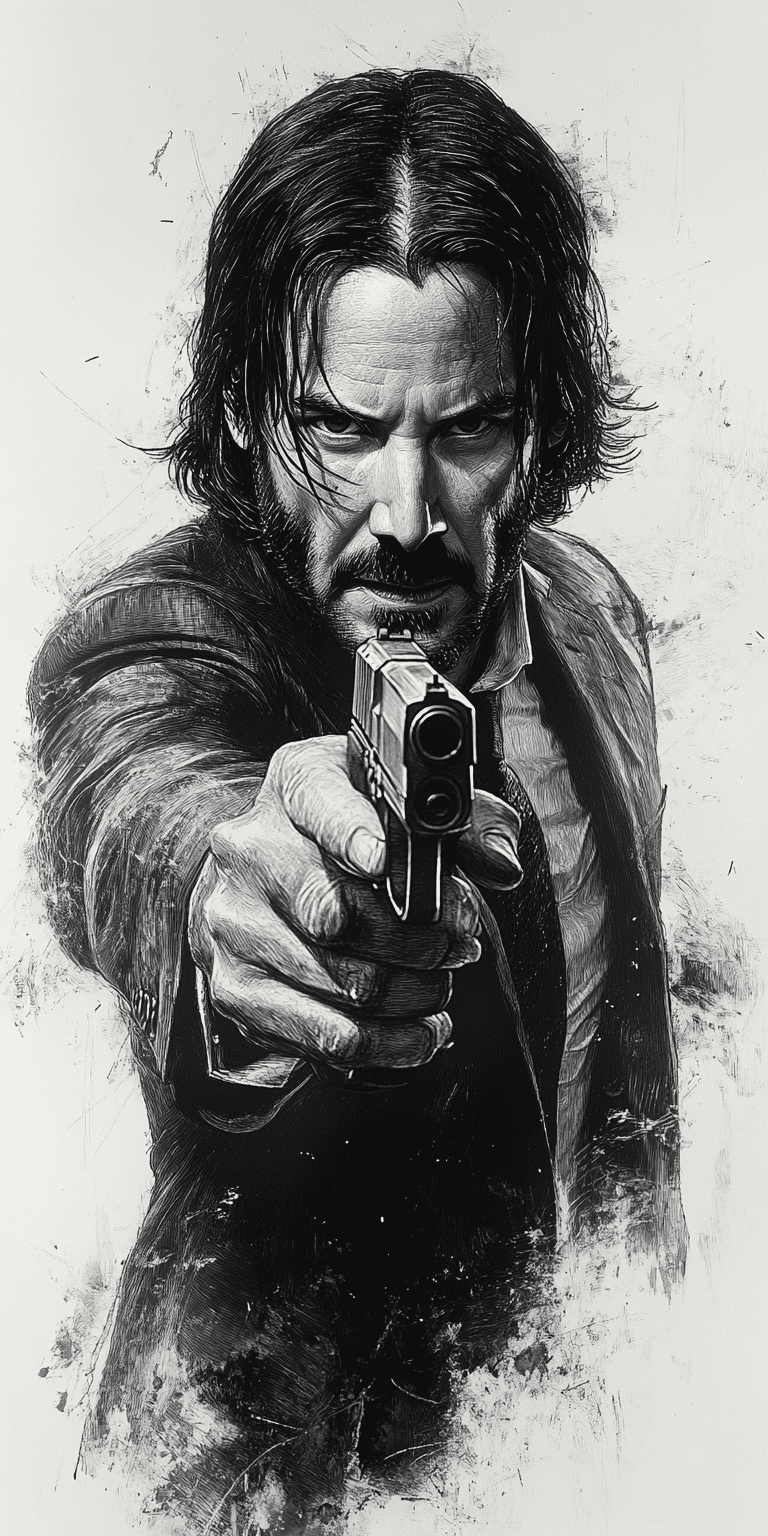 Keanu reeves as john wick in the style of a pencil sketch drawing, action pose with gun drawn and ready to shoot --ar 1:2 --stylize 750 --v 6. 1