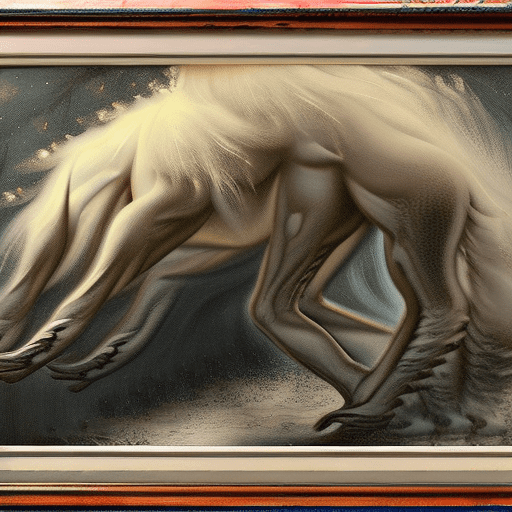A strikingly mystical creature, reminiscent of a large, magical female monster, takes center stage in this vintagepunk artwork. The image, possibly a captivating painting or a carefully captured photograph, showcases an awe-inspiring big white creature with an ethereal aura. Its mottled shade of white encompasses a weathered yet mesmerizing appearance, emanating an air of enigmatic beauty. Every minute detail of this creature's otherworldly form, from its intricate scales to its flowing mane, is portrayed with exquisite quality, capturing the viewer's attention. This artistry exudes a sense of vintage charm while simultaneously evoking a futuristic essence, lending the image a unique and captivating appeal.