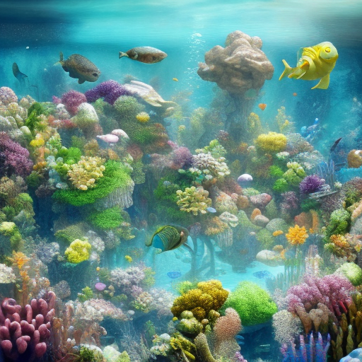 Hyper realistic image of underwater life where are cities and another oceans