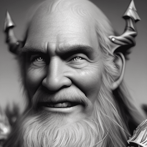 A photograph styled the universe of warhammer fantasy role play, of a short round man with matted hair, balding on the top of his head and a lazy eye.