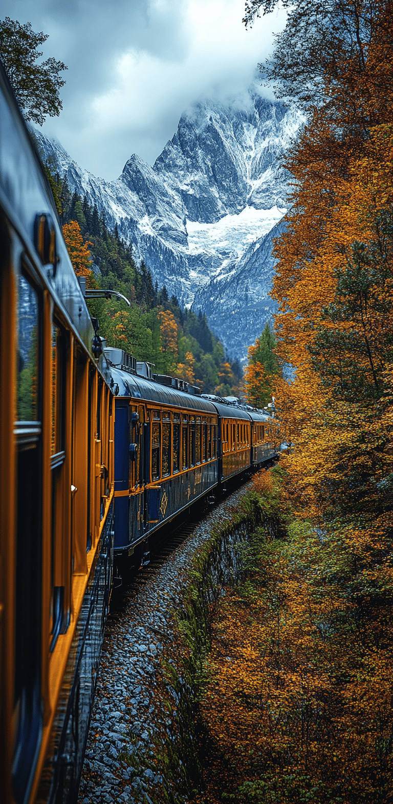 Luxury train motoring through the alps, surrounded by mountains and forests, taken on a canon camera with a wide-angle lens, award-winning travel photo, photorealistic --ar 63:128 --stylize 750 --v 6. 1