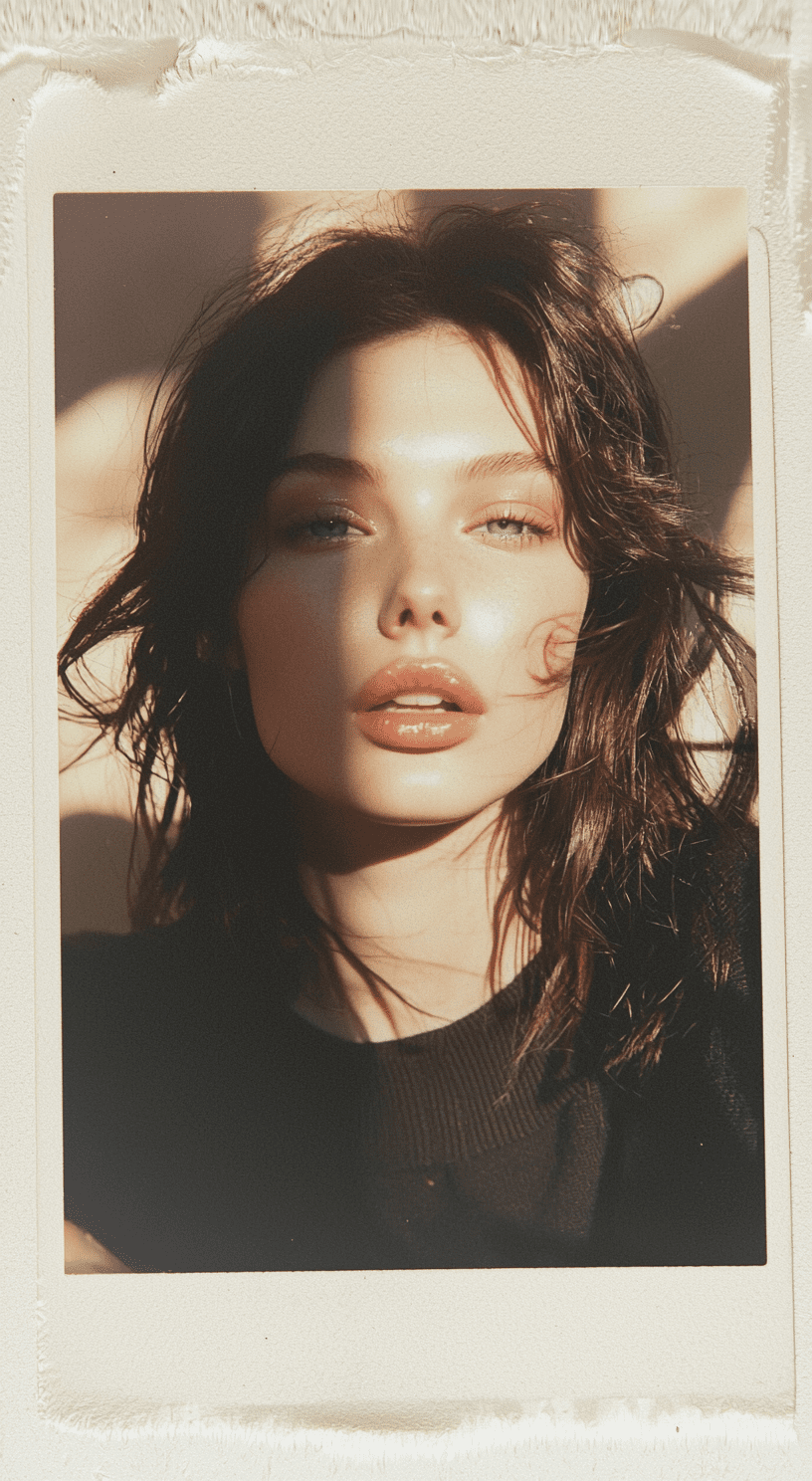 A hyper-realistic, lifelike polaroid proof of a russian female model for a fashion shoot. She is captured in stunning detail, with natural lighting highlighting her features. The composition is raw and unfiltered, showcasing her beauty and the authenticity of the moment --ar 35:64 --quality 2 --style raw --v 6. 1