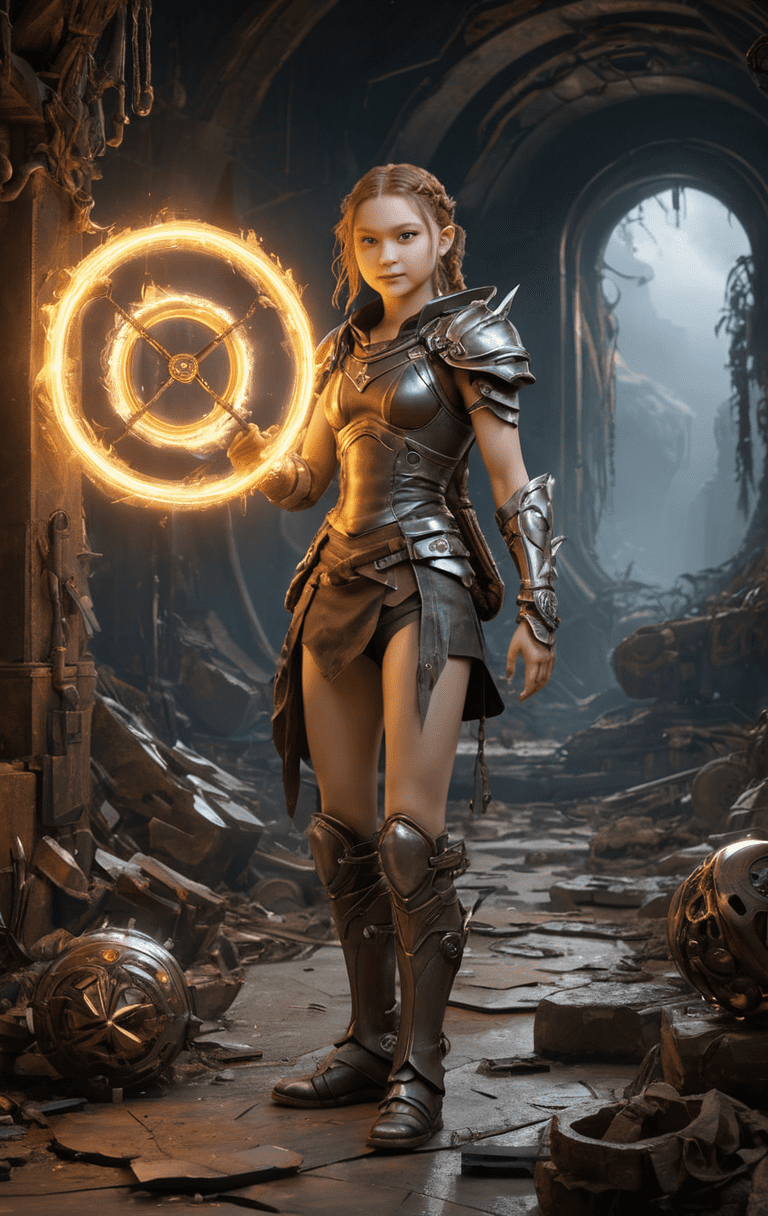 Post-apocalypse, art by gaston bussiere, god rays, item icons, stunning, 8k 3d, full body, action shot, art by hajime sorayama, funny art, art by boris vallejo, moody lighting, volumetric, lord of the rings, horizon zero dawn, biomechanical, fate/stay night, round cute face, photorealistic dramatic anime boy, magic circle