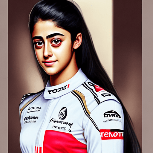Hyper realistic potrait of a girl who looks like ananya pandey wearing a f1 suit