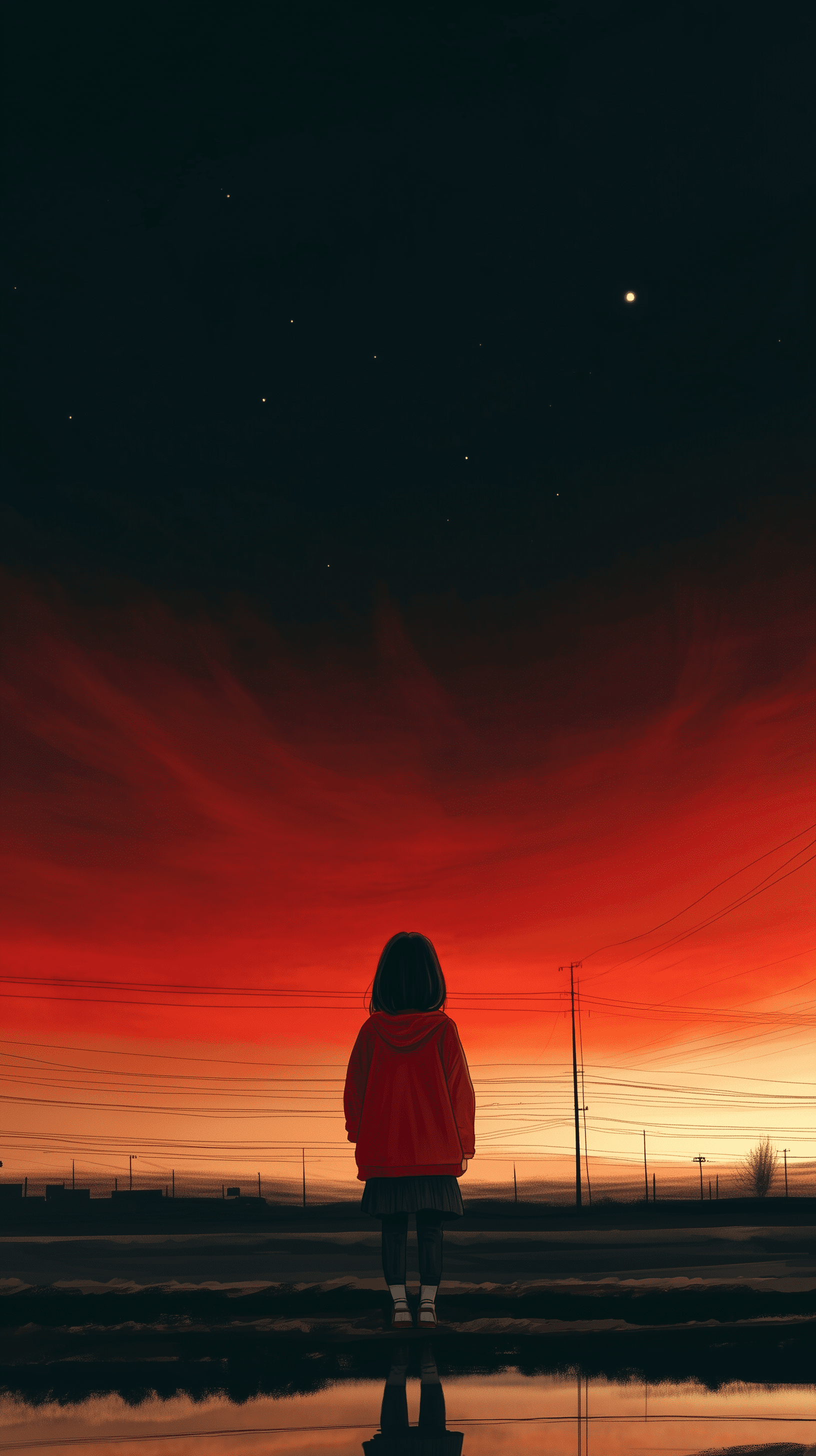 Cinematic, girl, full body, low angle, gaze, dramatic sky ::2 landscape ::1 , dusk, playful, high resolution, 4k uhd, rich detailing ::1 --chaos 2 --ar 9:16 --style raw --sref 4091143284 --stylize 700 --weird 60 --v 6. 1