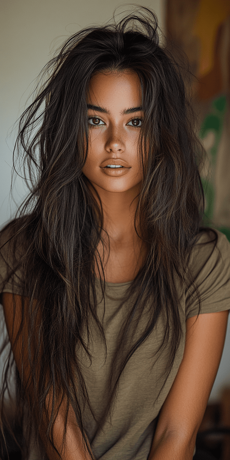 High-resolution studio image, beautiful fashion model with long brown hair wearing a t-shirt, slight smile, natural lighting, shot on a sony a7 iii, photorealistic, high quality --ar 1:2 --personalize 2gwf1qc --stylize 750 --v 6. 1