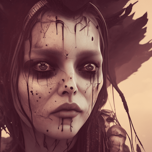 Woman, sitting at bus stop, goth and alternative outfit, crying, hands covering face, tears flowing, portrait, bruise on face, blood on face, intricate artwork. Octane render, trending on artstation, t symmetrical artwork. Cinematic, hyper realism, high detail, octane render, 8k