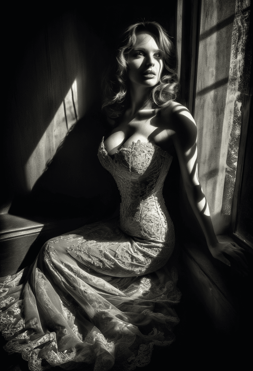 Sexy woman, deep shadows, hdr, 32k, extremely intricate details