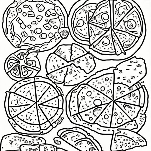 Pizza doodle page for coloring book, black and white, black outlines
