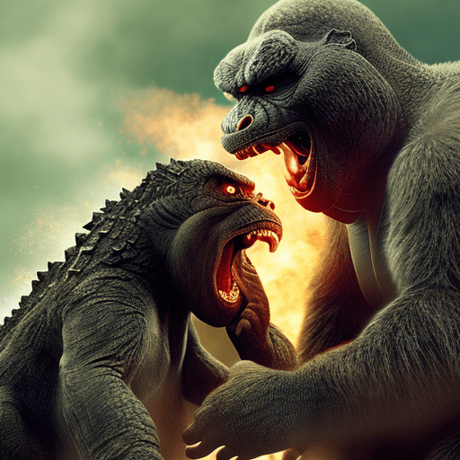 High resolution photography of godzilla kissing king kong passionately