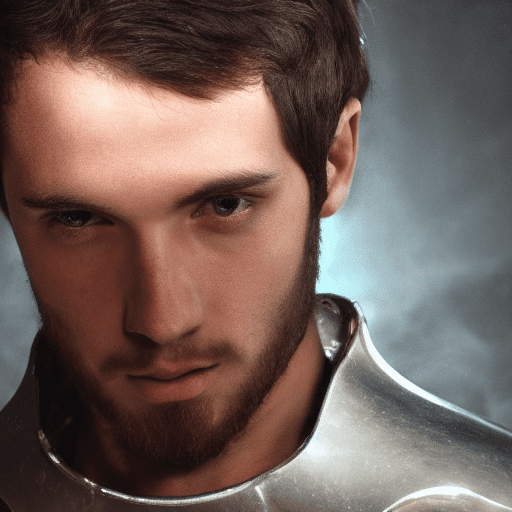 A close up picture of a young man with short hair and knight uniform, dynamic cinematic lighting, test of time, wise, portrait of a rugged knight, color graded, ancient
