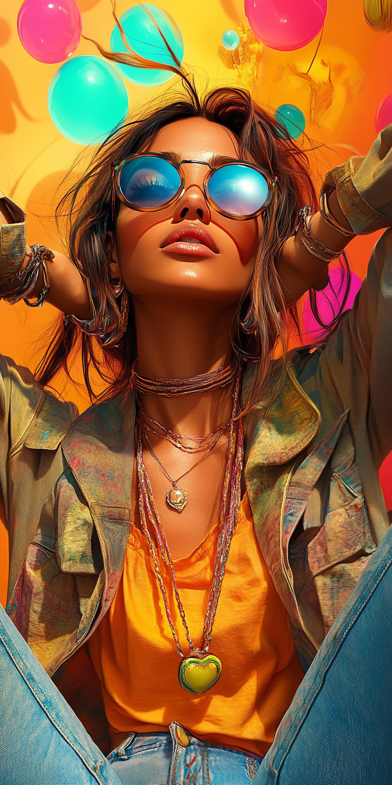 A beautiful woman in style of a fashion illustration by james jean, abstract background, colorful gradients, cinematic lighting, high contrast, hyper-detailed, octane render, global illumination, volumetric light, low angle shot --ar 1:2 --personalize 2gwf1qc --stylize 750 --v 6. 1