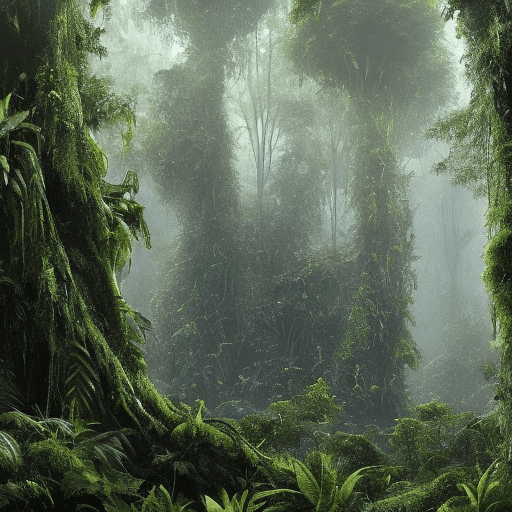The jungle is dense and foreboding, with towering trees that create a thick canopy overhead, the ground is uneven, covered with fallen leaves, branches, and occasional patches of mud, the atmosphere is humid and heavy, cutting through the dense jungle, it is flanked by thick vegetation on both sides, with overhanging branches and vines that create a tunnel-like effect, the road is frequently shrouded in shadows due to the dense canopy above, digital world with neon lights, sleek designs, and futuristic elements, a vast digital landscape filled with towering structures, glowing pathways, and intricate circuits, the environment is predominantly dark, illuminated by vibrant neon lights in shades of blue, orange, and white, high-tech interiors of the mainframe to the more rugged, industrial areas of the outlands, each environment is meticulously designed with a futuristic aesthetic, the color palette is dominated by dark backgrounds contrasted with bright neon colors,