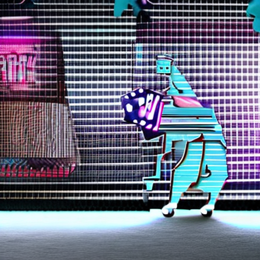 Create a cyberpunk masterpiece: picture a cat, cool and confident on a skateboard, adorned with a backward baseball cap, gripping a boombox with a vibrant graffiti-style backdrop. Crafted with meticulous detail, this edgy artwork boasts high-quality composition in wide-angle 8k resolution, brought to life through octane render, ray-tracing, and hdr10. Set the aspect ratio to 1:2, ensuring a dynamic and playful atmosphere with a touch of urban flair.