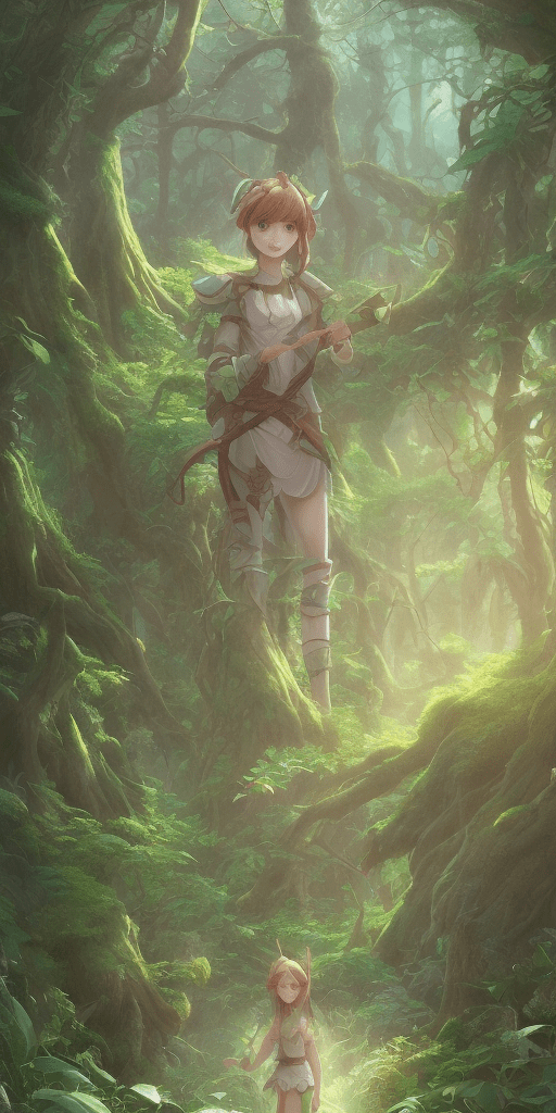 Mystical forest guardian**: in a lush, enchanted forest, a young guardian with the ability to control plant life discovers an ancient threat that could destroy their home. Describe their journey to uncover the truth and restore balance to the forest. , illustration, anime, cinematic