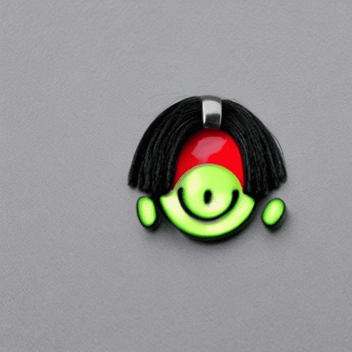 A young lady with long black hair posing with a green smiley face, in the style of hallyu, light silver and light amber, eye-catching resin jewelry, light silver and light red, soft femininity, light green and light black, pure color --ar 3:4