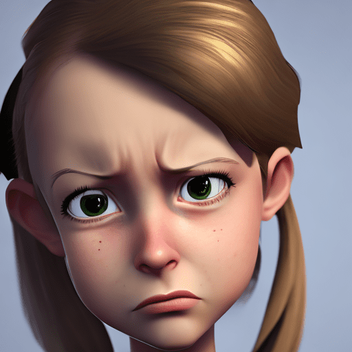 A young girl in a business suit with a very angry expression, in the style of unreal engine 5, cartoonish caricatures, i can't believe how beautiful this is, animated gifs, life-like avian illustrations, close-up, soft, romantic scenes --ar 35:64 --stylize 750 --v 6