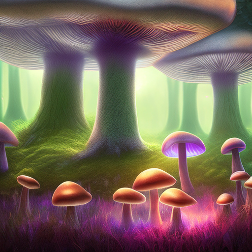 Large glowing mushroom forest --style raw --v 6. 0