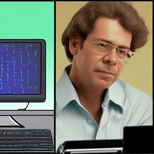 "a split scene depicting two different eras of computer usage. On the left side, show a user from the 1980s or 1990s sitting at a desk with a bulky computer monitor displaying a black dos command prompt screen with white or green text. The user is intensely focused, typing commands on a clunky mechanical keyboard, surrounded by books and manuals about dos. On the right side, show a modern user sitting comfortably at a sleek, contemporary desk with a modern laptop or pc. The screen displays a colorful, user-friendly graphical interface, like windows 11 or macos, with bright icons. The modern user is relaxed, holding a cup of coffee, using a mouse to navigate, appearing at ease with the simplified interface, representing the shift from deep technical knowledge to user-friendly design. "render, 8k