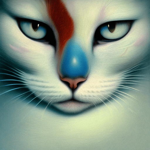 White cat with black markings, fantasy, pastel, stars in sky, in the style of zdzislaw beksinski