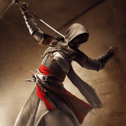 Masterpiece, perfect anatomy, 32k uhd resolution, best quality, highly details, realistic photo, professional photography, cinematic angle, cinematic view, cinematic lights, medieval atmosphere, styled parody= {assassin's creed} , on the roof,
