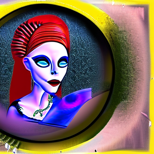 A painting of alien with make up of catrina, in the style of disney animation, pre-world war ii school of paris, 32k uhd, character caricatures, mysterious backdrops, lively tableaus --v 6. 0 --s 500