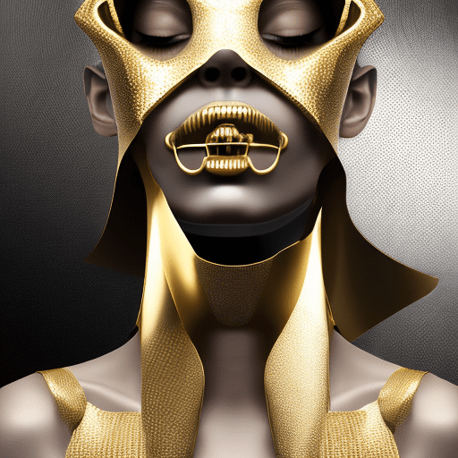 A woman with a large jaw and gold teeth, in the style of futuristic minimalism, restrained forms, darkly romanticism, the bechers' typologies, glossy finish, intricate imagery, close-up shots --ar 4:5 --s 300 --v 6. 0 --style raw