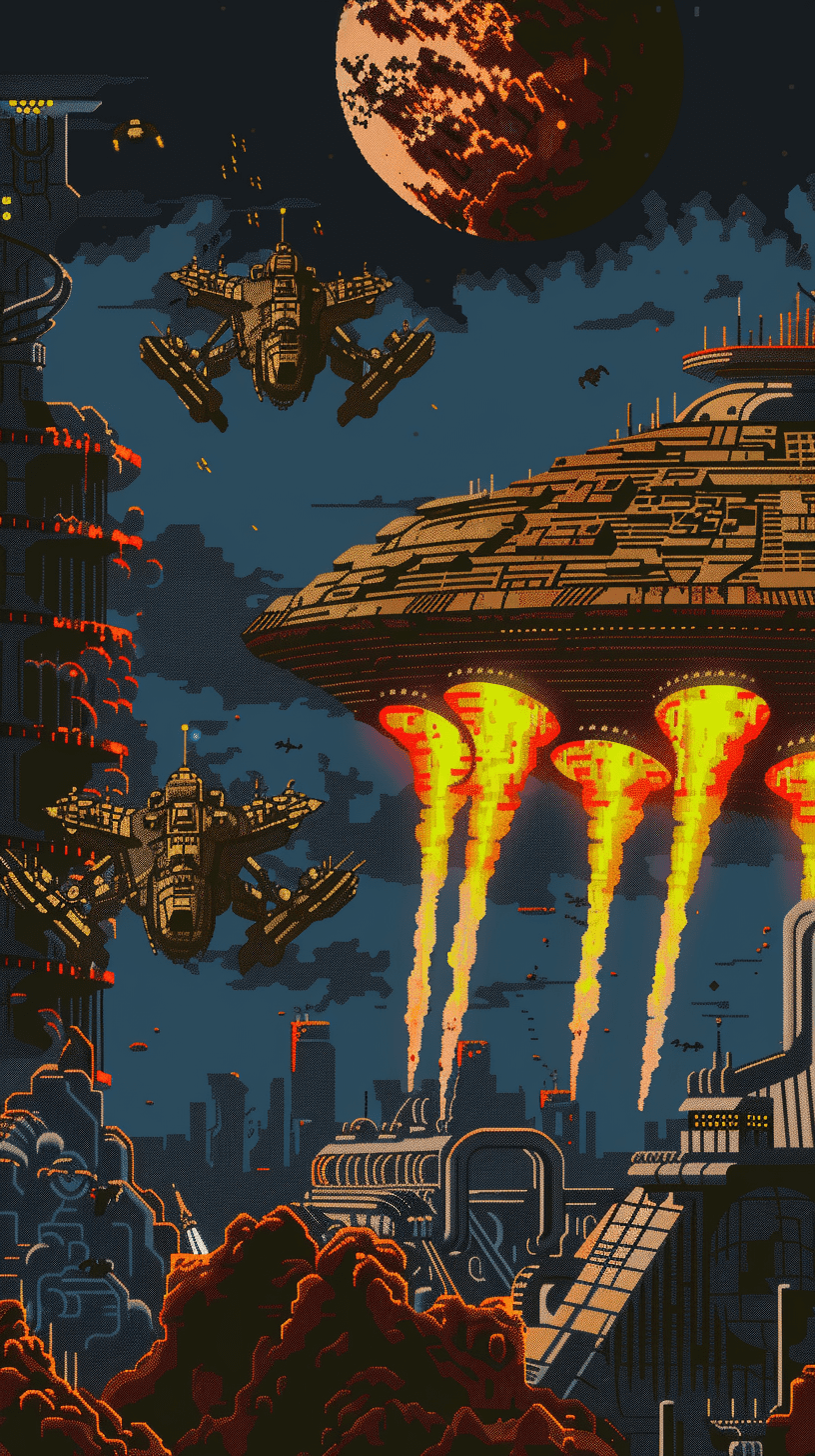 Alien invaders 8-bit pixel art, pixelated,