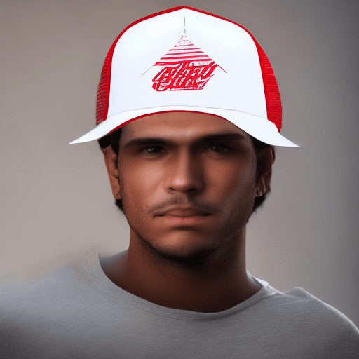 Man wearing a snapback cap that says "aaira raudhah 32k, in style of ethereal images, light white and red, colorful costumes, movie still, weathercore, dynamic and action-packed