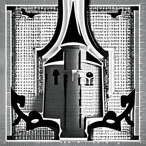 Stylized image for logo, background element, a stylized medieval castle without flags. On the front film laurels with of negative space.
