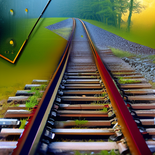 Create a mockup scenery for the making of a dynamic logo that emphasizes the movement and forward-driving nature of an e-commerce product. The railway tracks in the logo should be parallel with a moving locomotive, - (prompt description under progress )