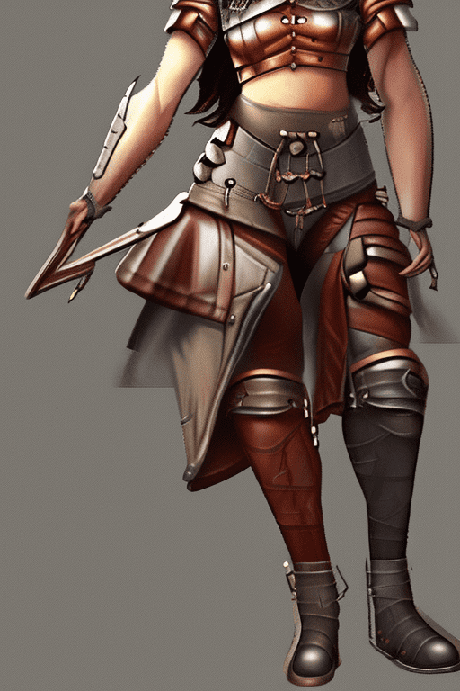 Human female, ranger, archer, fantasy, dnd, leather armor, leather armor skirt, metal armor boots, wolfcut hair