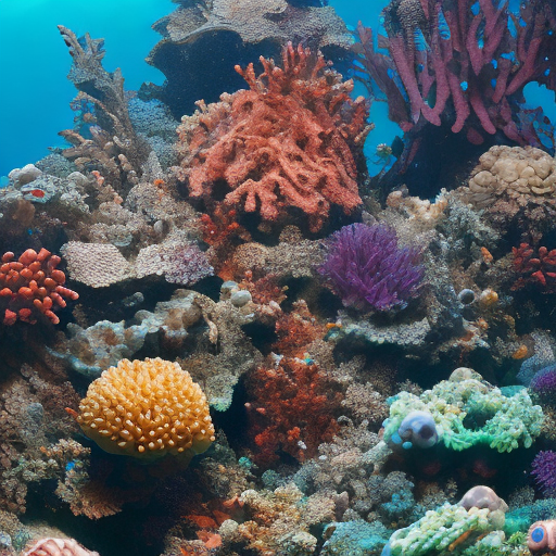 Towering spires made of coral, luminescent pathways, and shimmering underwater gardens, glowing creatures light up the depths. Deep-sea corals emit soft light, revealing intricate patterns, gigantic seahorses, talking crabs, and terrifying trench beings,