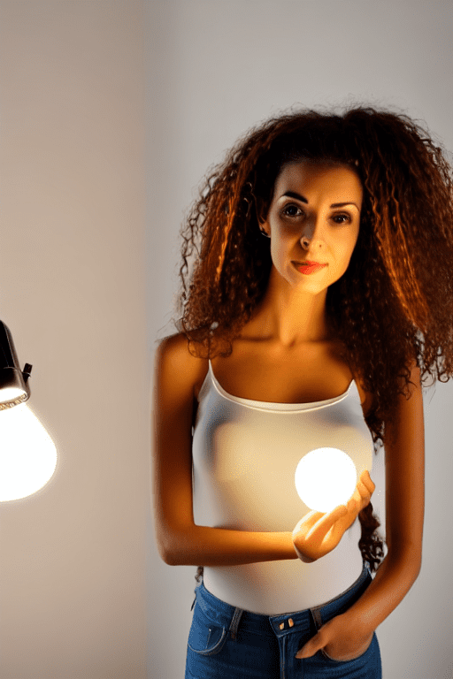 Beautyful skinny latina girl, long brown curly haired, big breast, in office, lamp light ambient at night