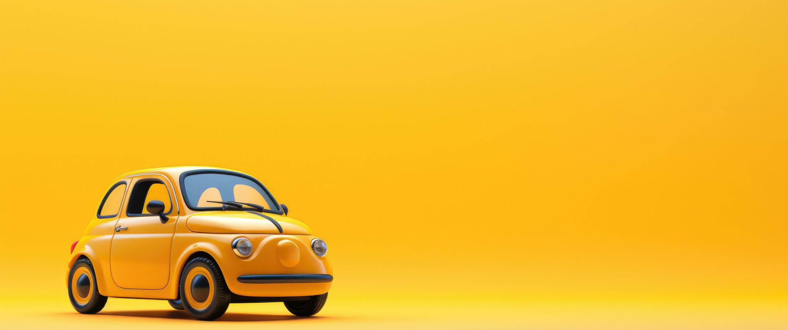 Ai-generated-a-small-car-is-on-top-of-a-yellow-background-and-has-the-heart-shaped-on-top-of-it-free-photo