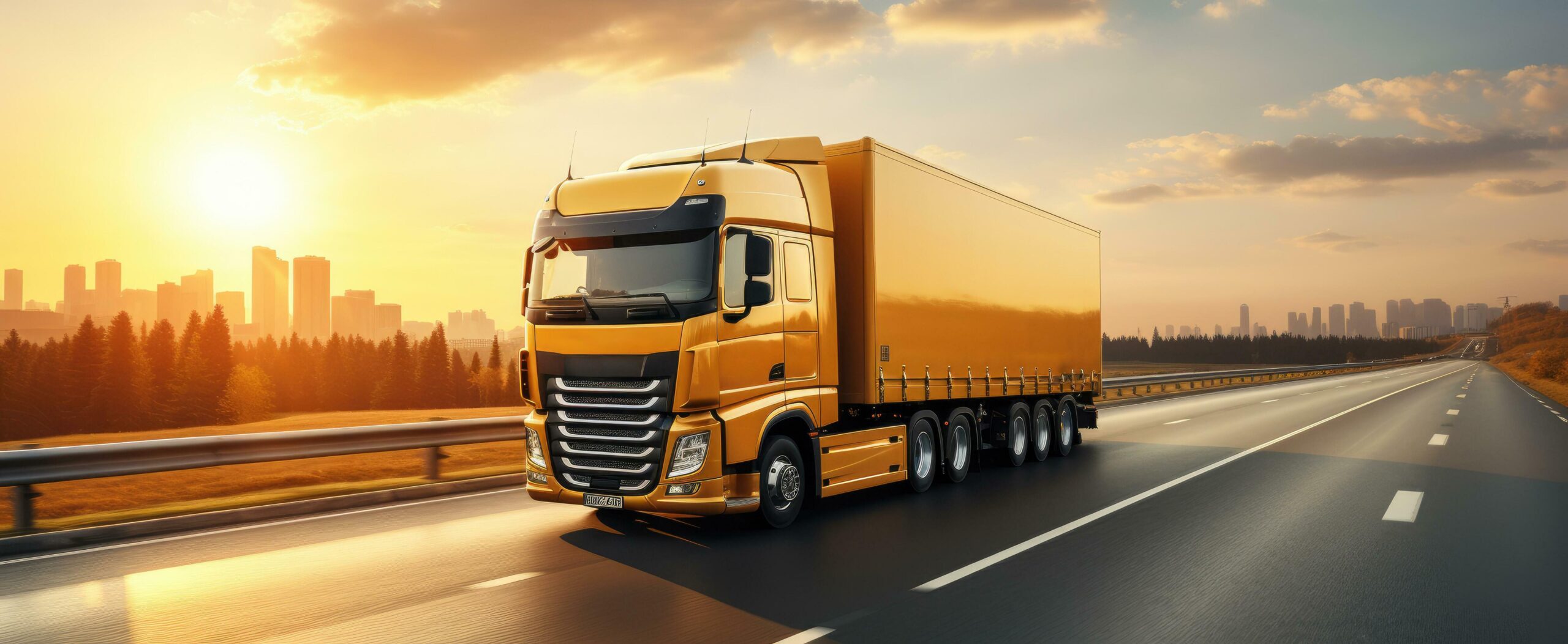 Ai-generated-a-truck-traveling-down-a-highway-with-sunlight-free-photo