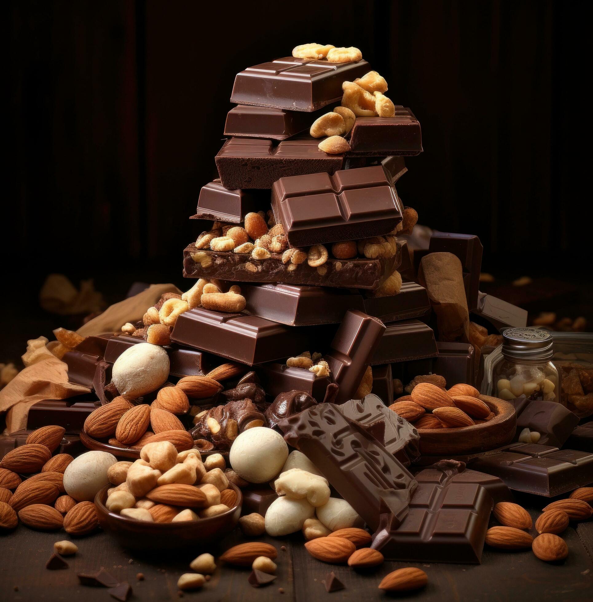 Ai-generated-chocolate-bar-and-nuts-on-a-background-free-photo